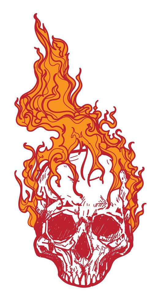 Skull tattoo art with fire drawing sketch vector