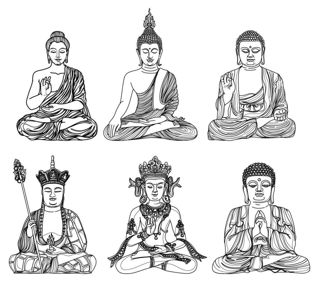 Tattoo art buddha design set hand drawing and sketch vector