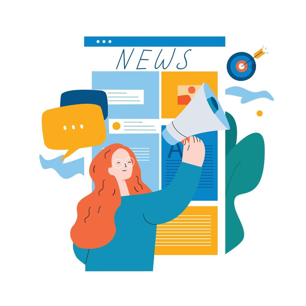 Online news content, headlines, news update, news website, electronic newspaper flat vector illustration. News webpage, information about activities, events, company announcements and information