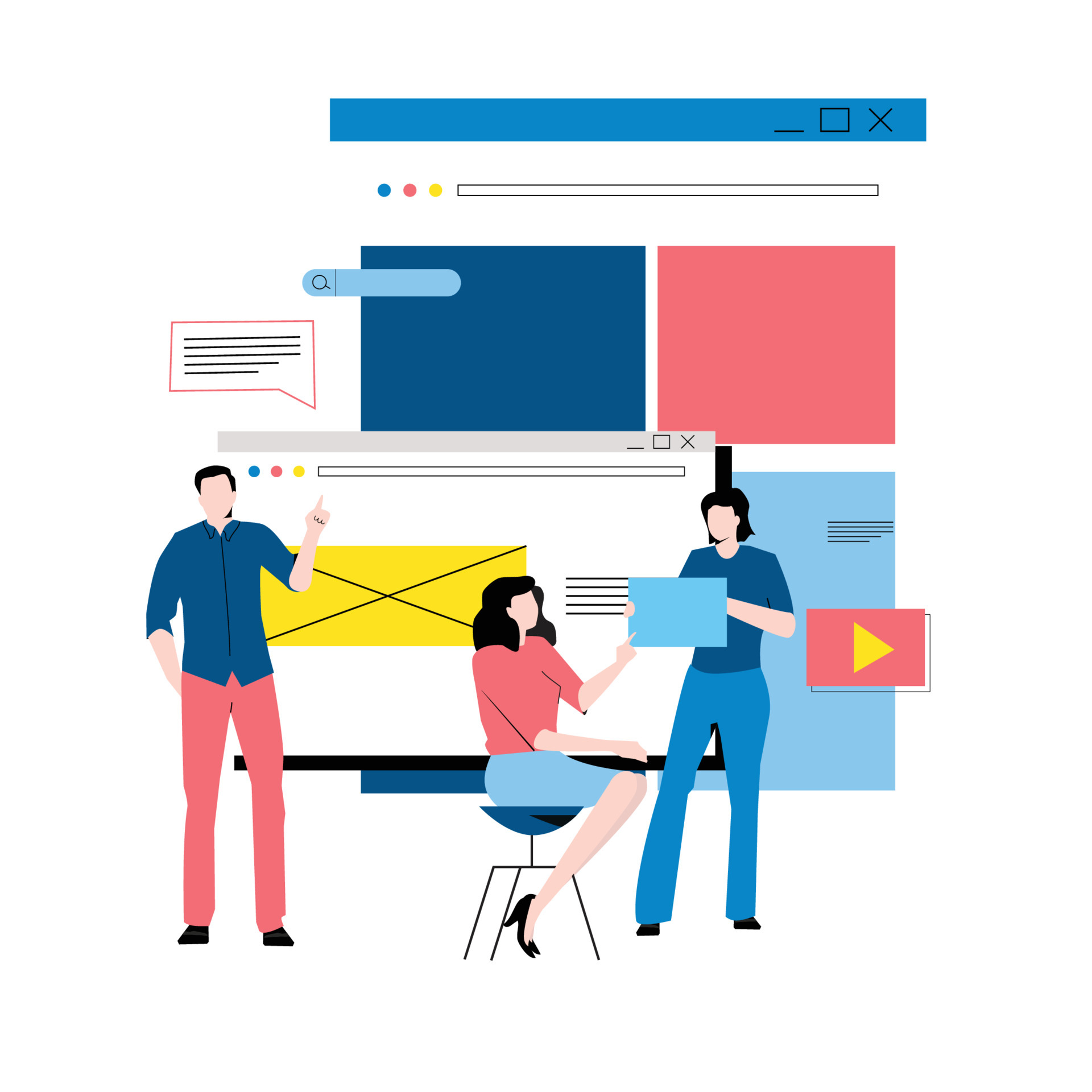 Digital content management, creating engaging online content, online news flat vector