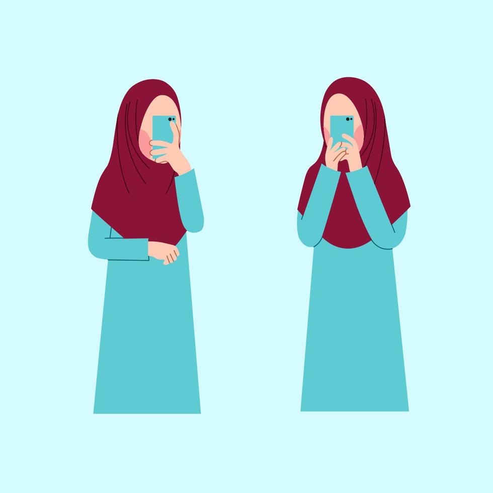 Hijab woman taking a selfie vector