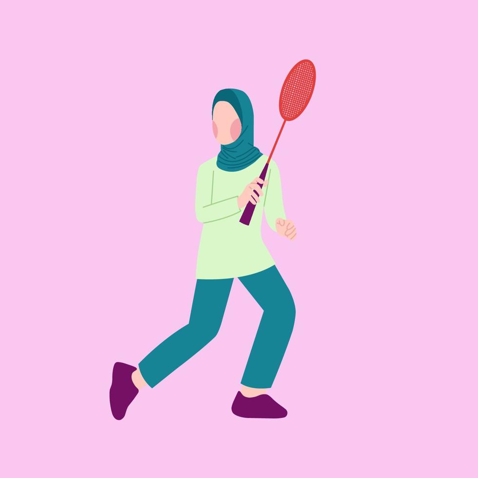 Hijab woman playing badminton vector