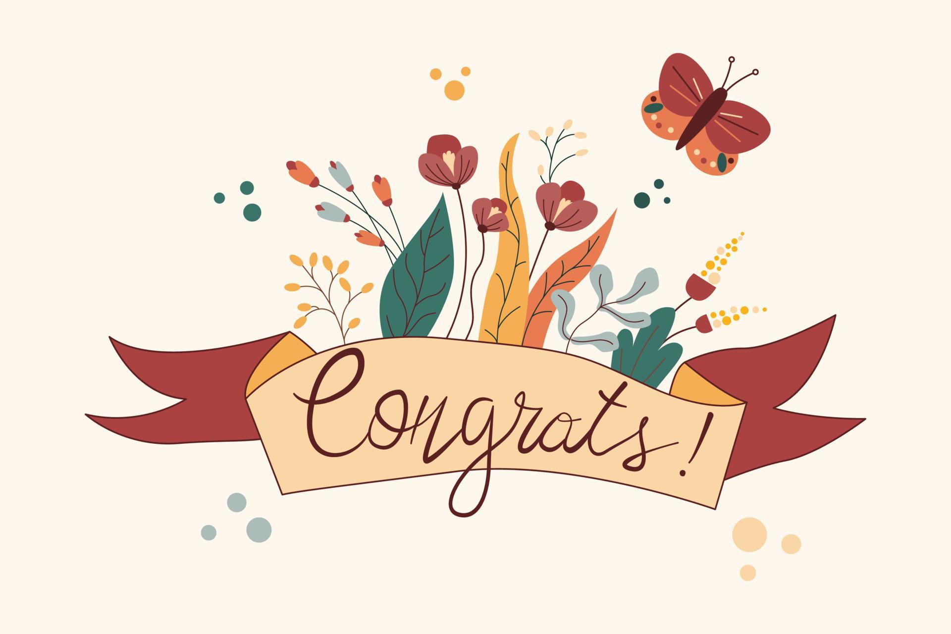 Congratulations floral handwritten lettering Ribbon border with cute Congratulations floral handwritten lettering Ribbon border with cute