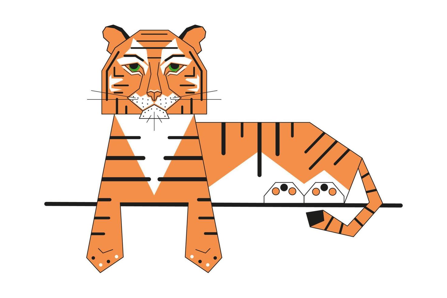 el tigre geométrico abstracto es el símbolo del año nuevo chino. animal acostado en una rama. diseño gráfico moderno. impresión asiática. ilustración vectorial aislado sobre fondo blanco vector