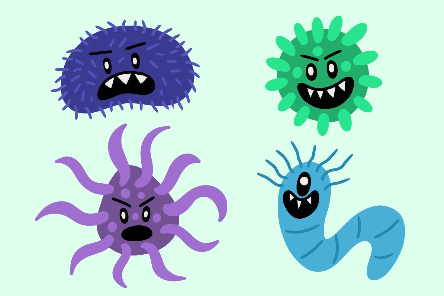 establecer gérmenes de virus de bacterias coloridas enfermar ilustración de dibujos animados vector