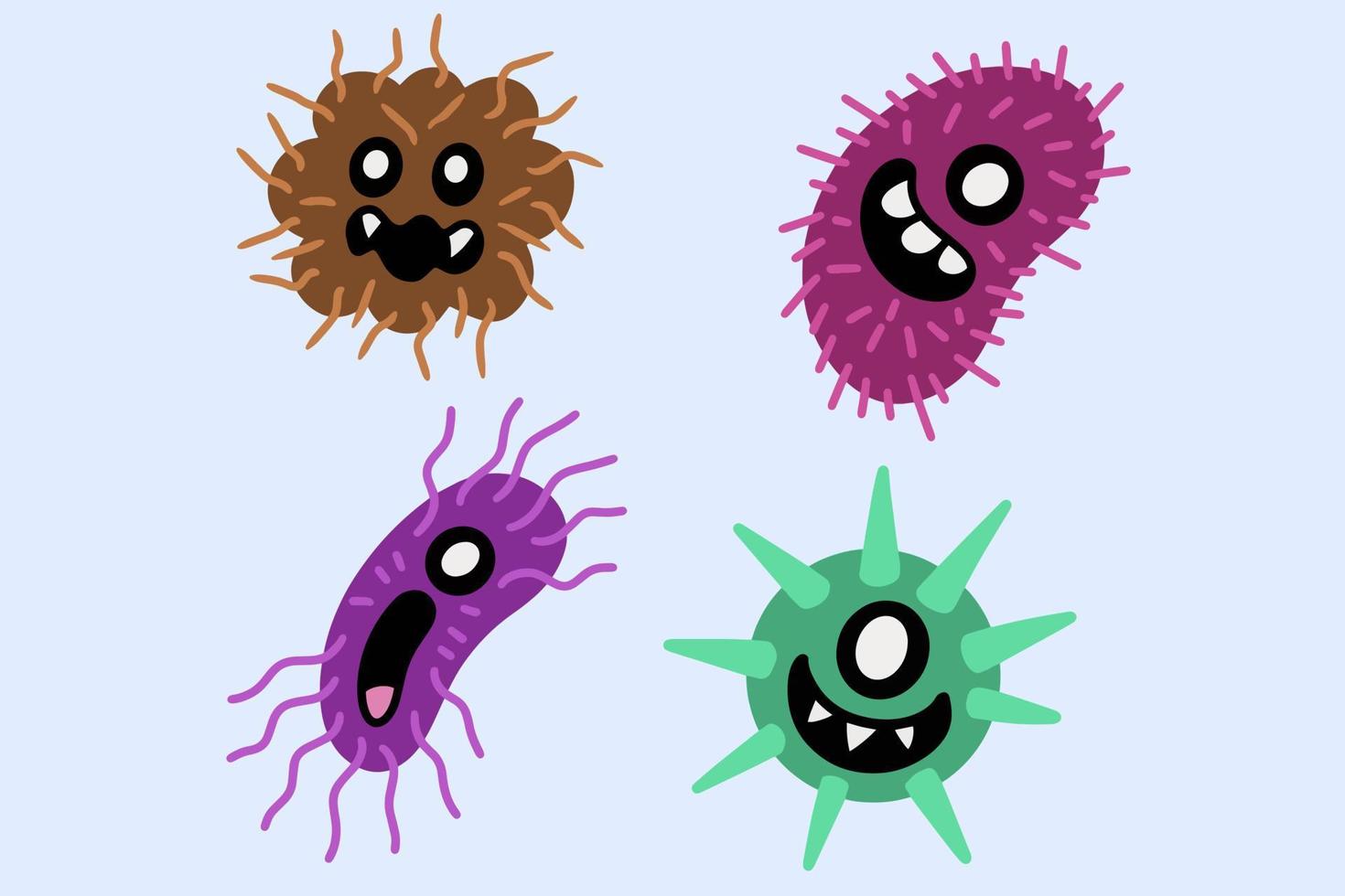 establecer gérmenes de virus de bacterias coloridas enfermar ilustración de dibujos animados vector