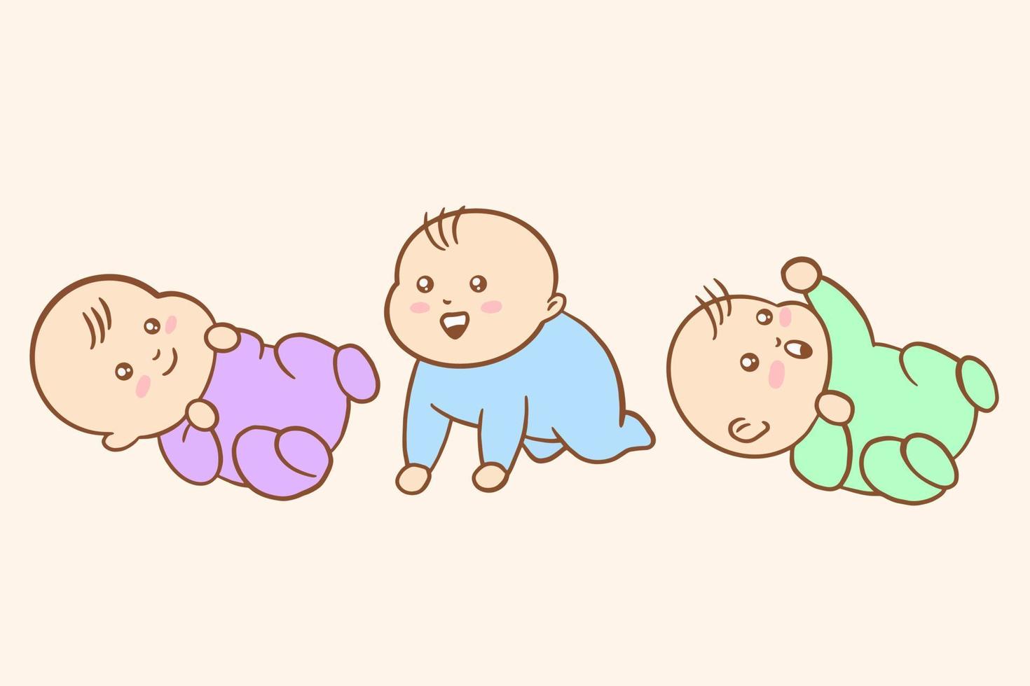 Set Cute Baby Babies Boy Cartoon Flat collection illustration vector