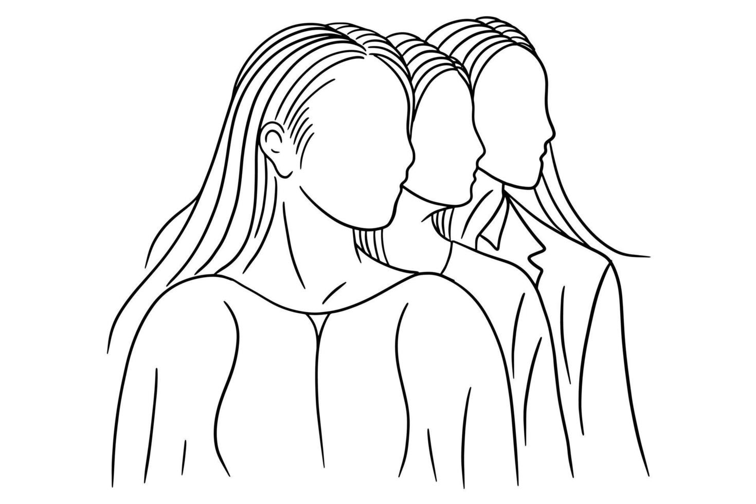 Set Line Art Happy Women Girl Friendship Best friends illustration vector