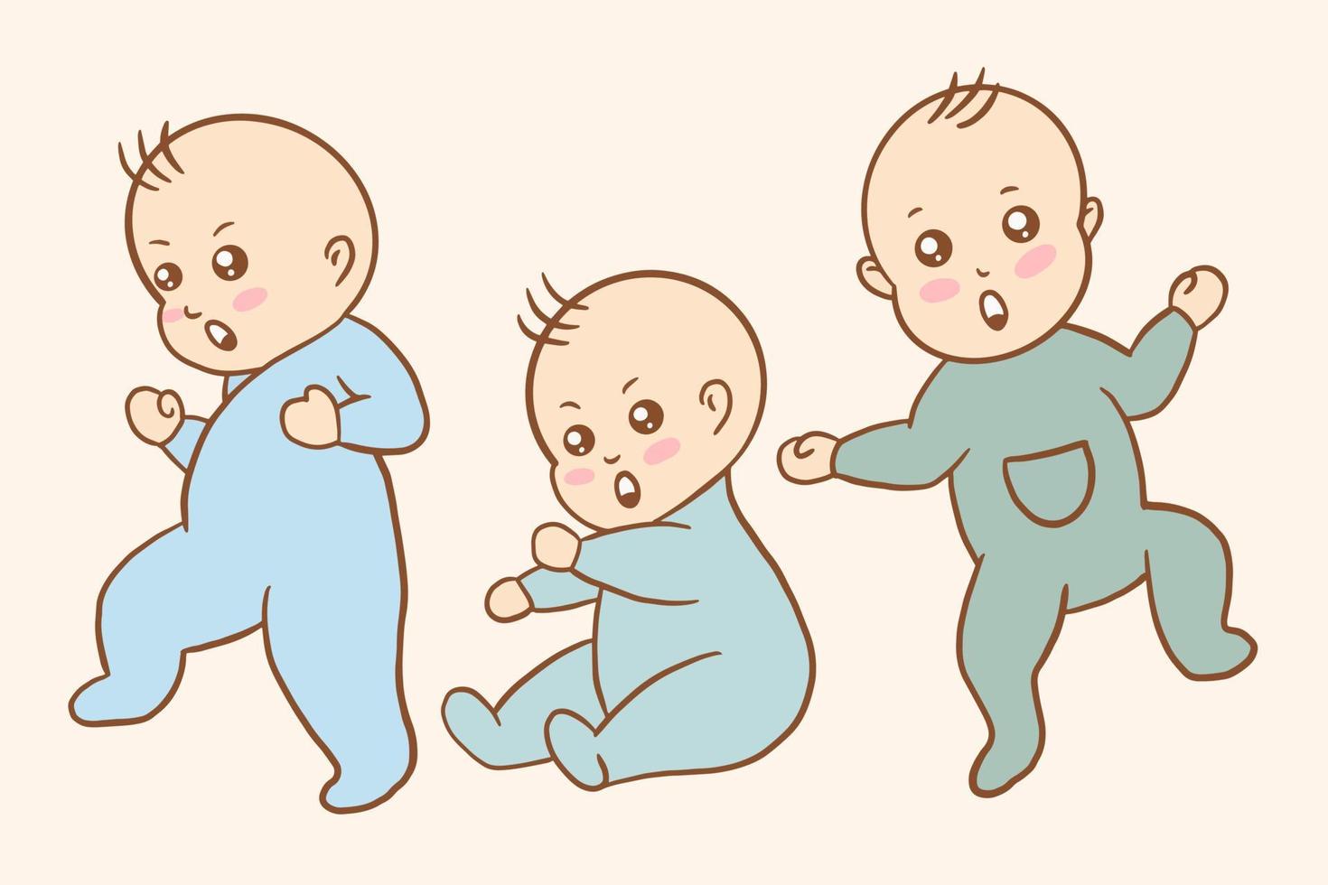 Set Cute Baby Babies Boy Cartoon Flat collection illustration vector