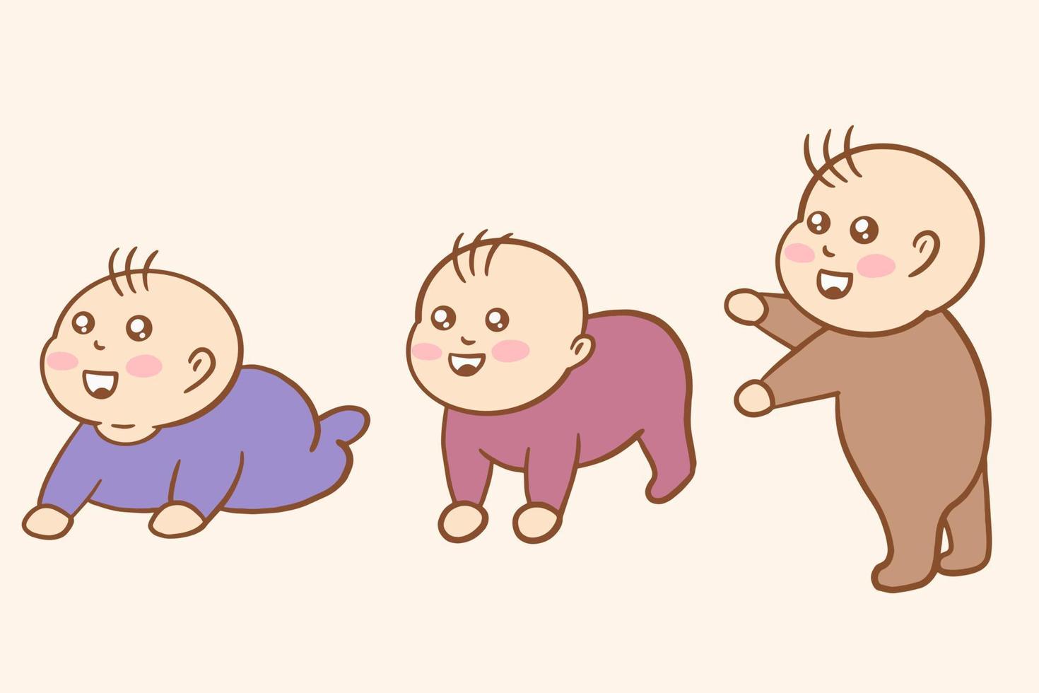 Set Cute Baby Babies Boy Cartoon Flat collection illustration vector