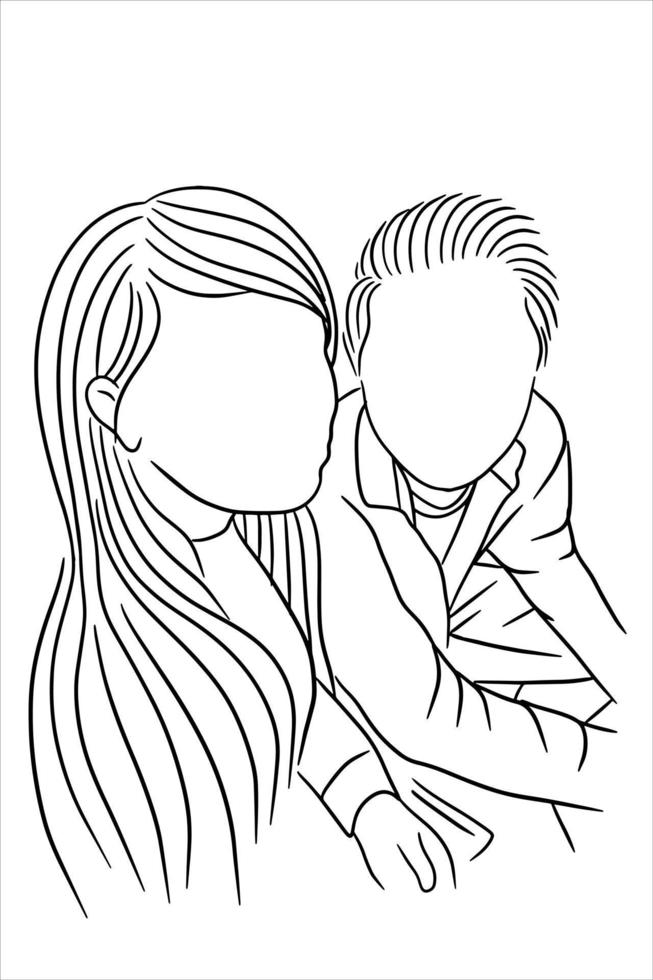 Set Line Art Couple Woman and Men Happy Relationship illustration vector