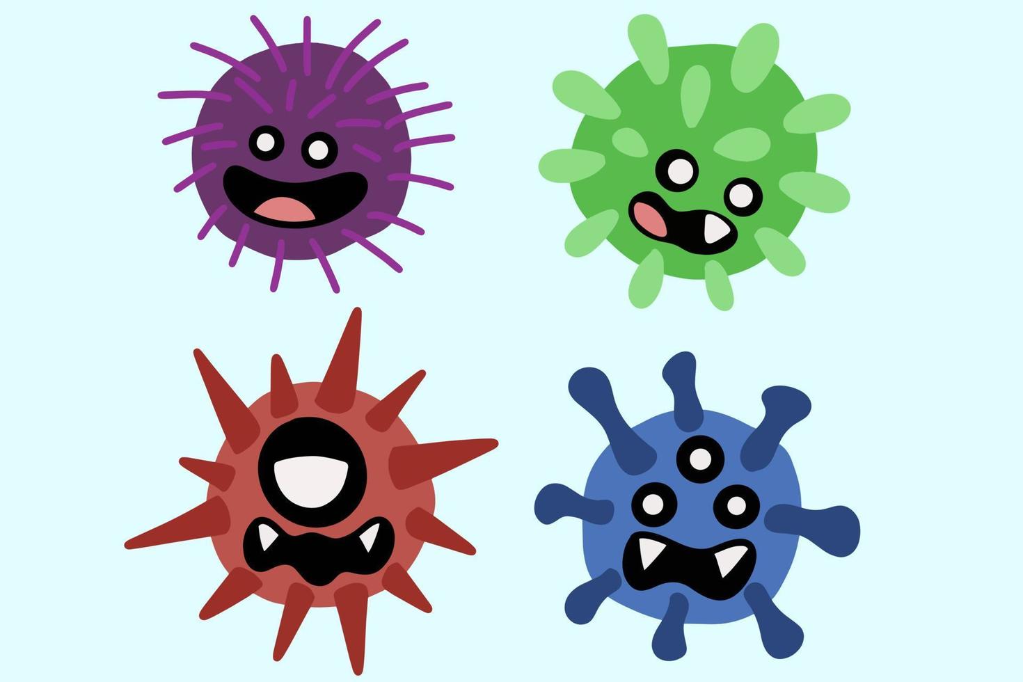 establecer gérmenes de virus de bacterias coloridas enfermar ilustración de dibujos animados vector