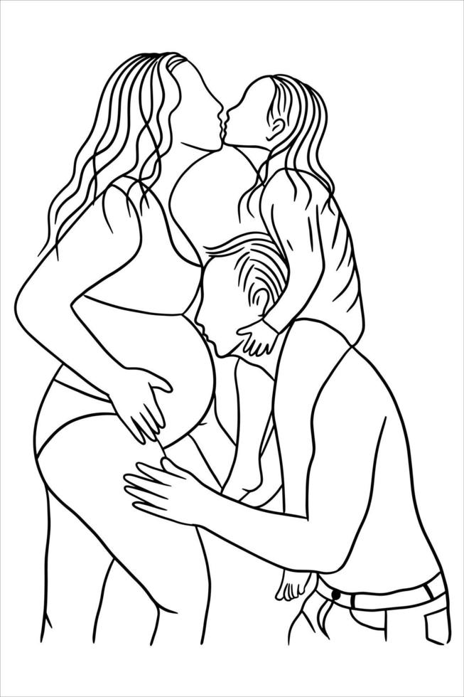 establecer línea arte familia feliz madre hijos y esposo maternidad ilustración vector