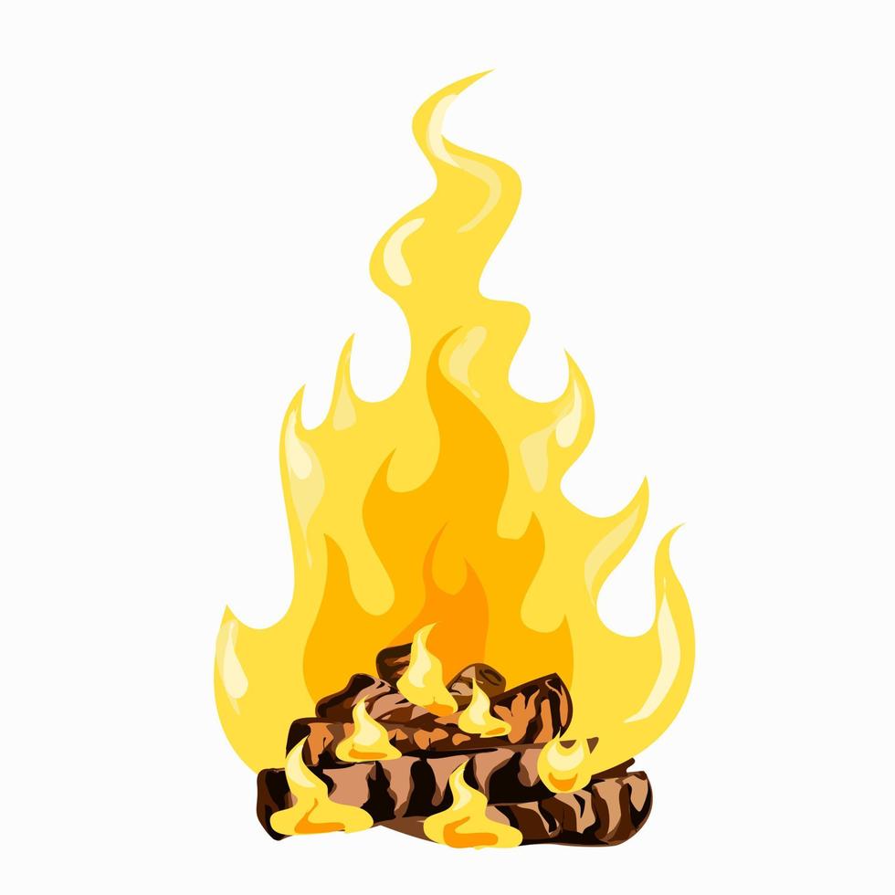A bonfire of firewood and a high flame. vector