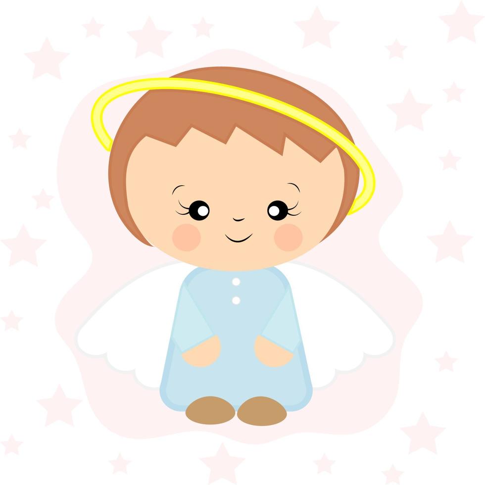 Cute angel with wings and halo, birthday or holidays card, perfect for printing on textiles, vector illustration
