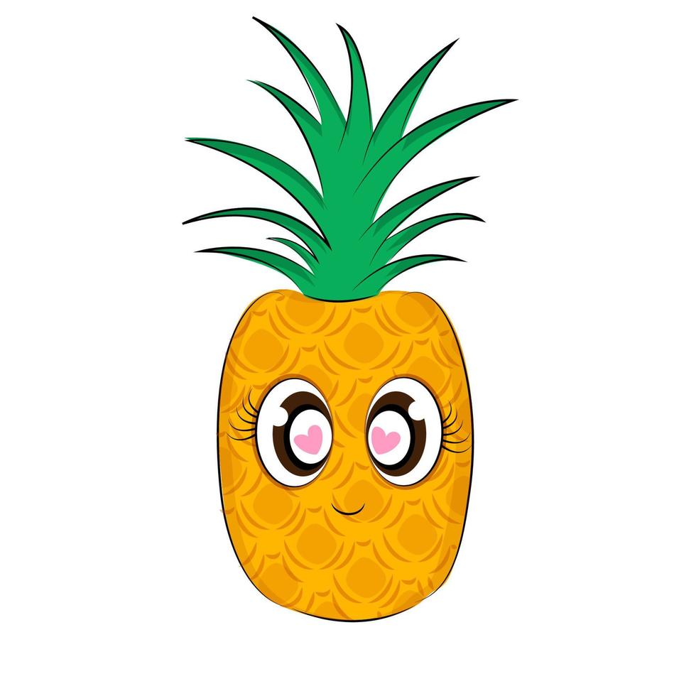 lindo personaje de piña para la decoración de empaques cajas de regalo textiles en estilo kawaii ilustración de vector de diseño de concepto de comida divertida de dibujos animados lindo