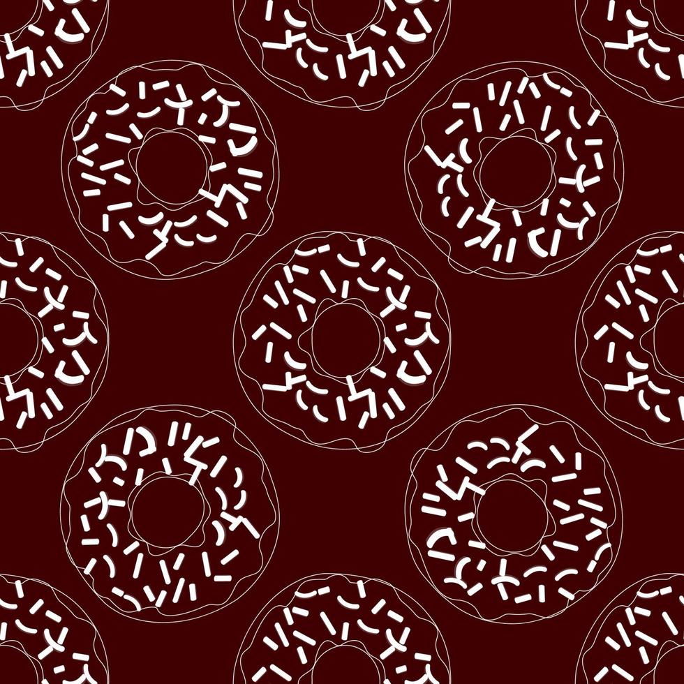 Vector  seamless pattern illustration of donuts in line art brown color  background
