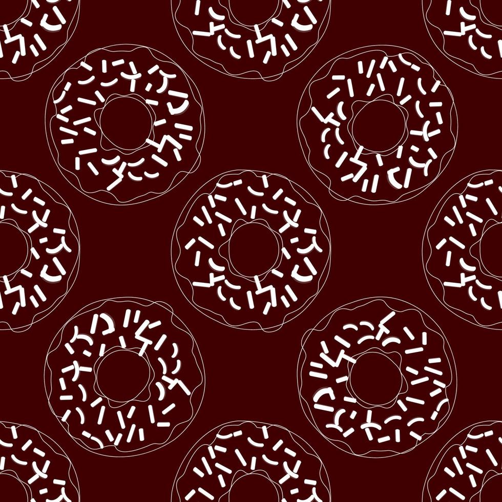 ilustración de patrón sin costuras de vector de donuts en línea de fondo de color marrón de arte