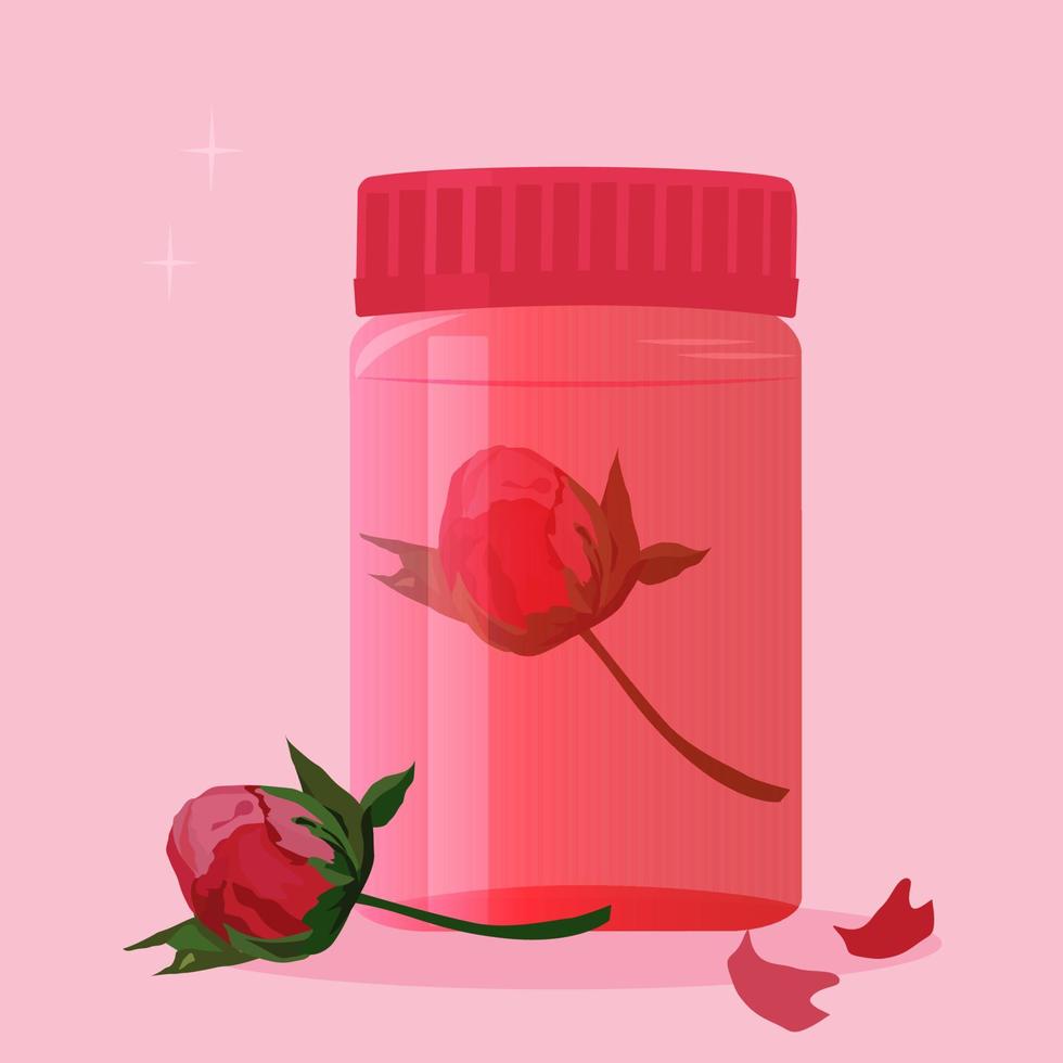 peonía en un frasco rosa con tapa. vector