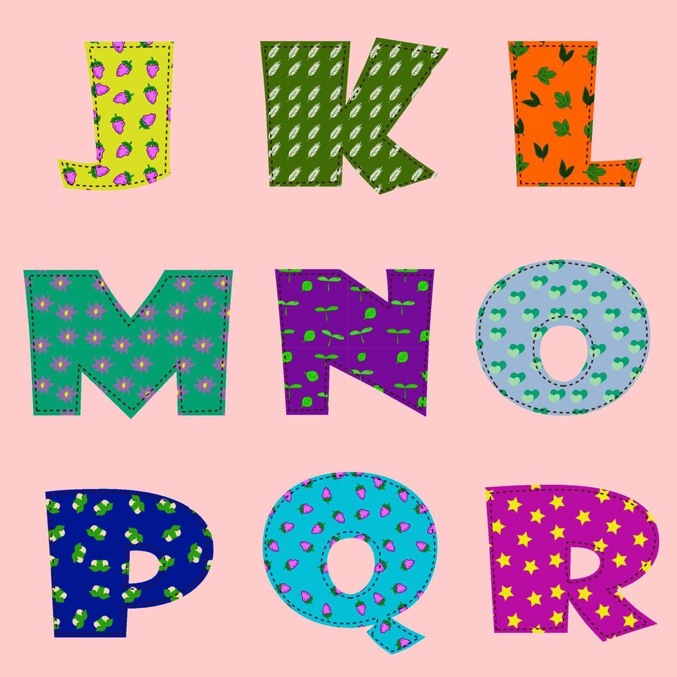 letras mayúsculas del alfabeto en estilo patchwork. vector