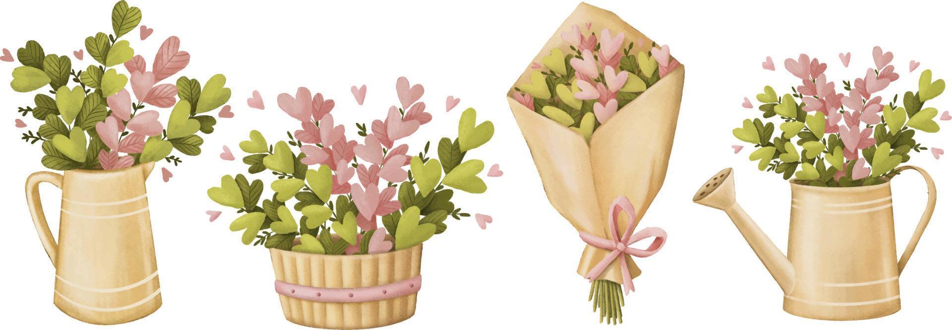 Cute pencil drawn flowers clipart set vector