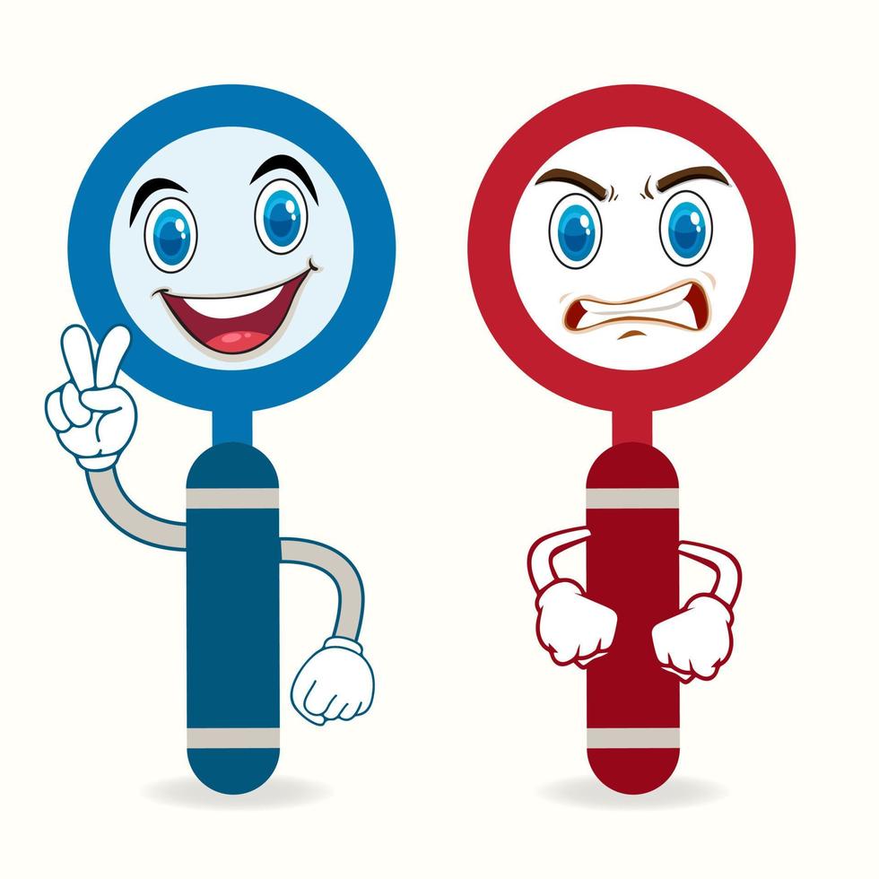 Magnifying glass cartoon character icon. happy and angry cartoon character vector. set of magnifying glass cartoon character vector illustration.