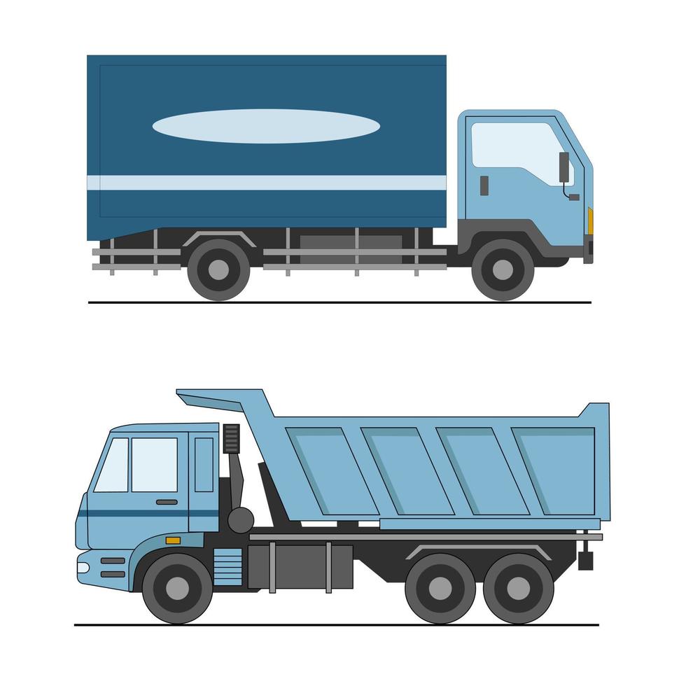 vista lateral del camión vectorial. camión y volquete. Transporte de carga. servicios de transporte, logística y carg vector