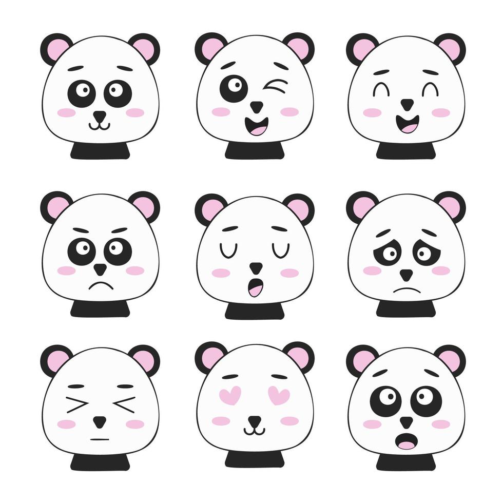 Cute pandas with various emotions. Vector illustration