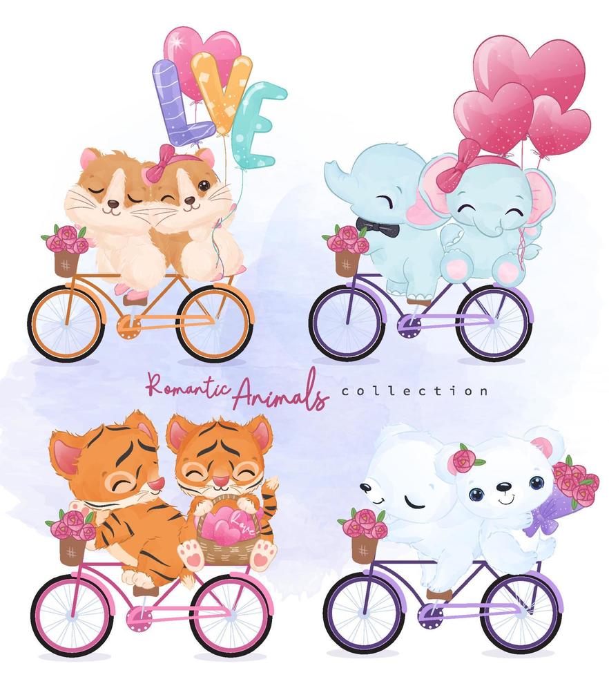 conjunto de ilustraciones de pareja de animales vector