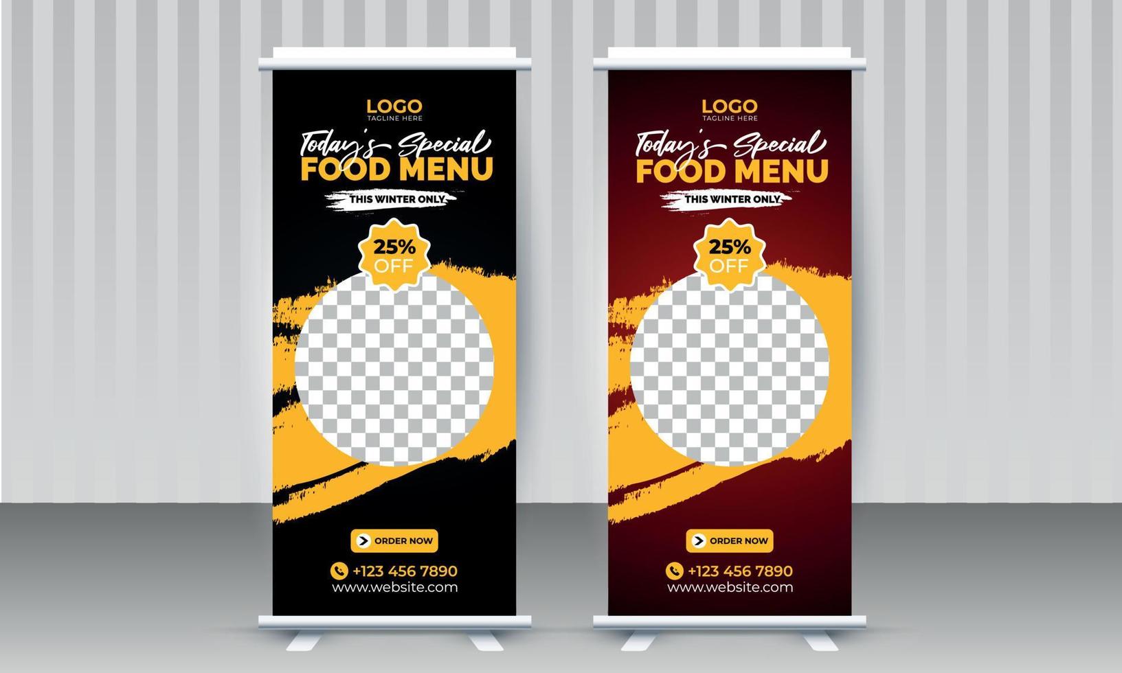 atractiva oferta de comida x plantilla de diseño de banner acumulativo para negocios de restaurante y cafetería con dos hermosos colores diferentes, negro y rojo vector