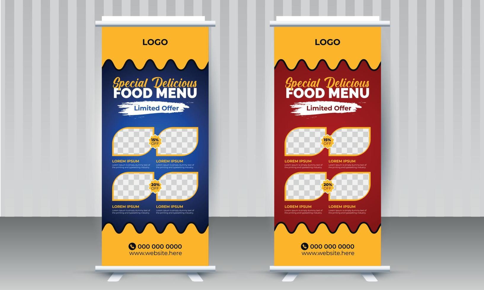 Latest Food x rollup banner design vector template with two color variant blue and red