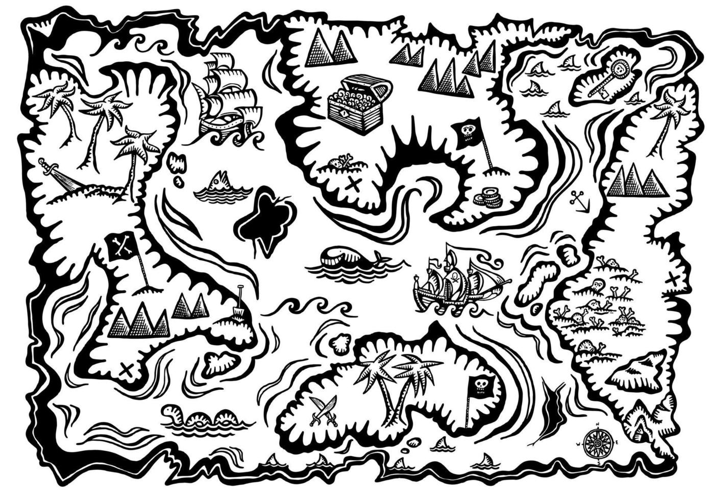 Hand Drawn Treasure Map Coloring Page vector