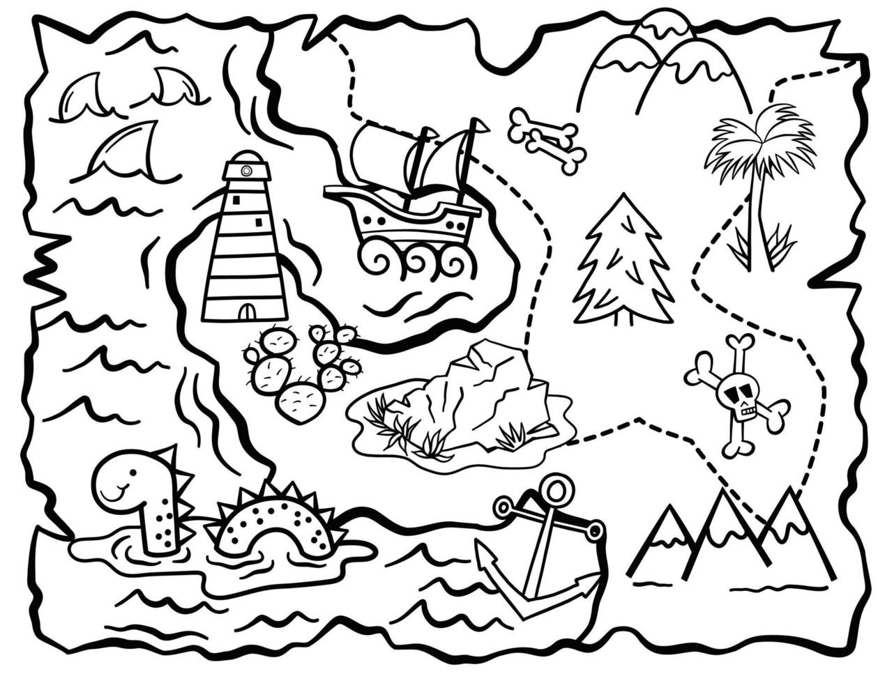 Treasure Map Kids Adventure Coloring Page vector