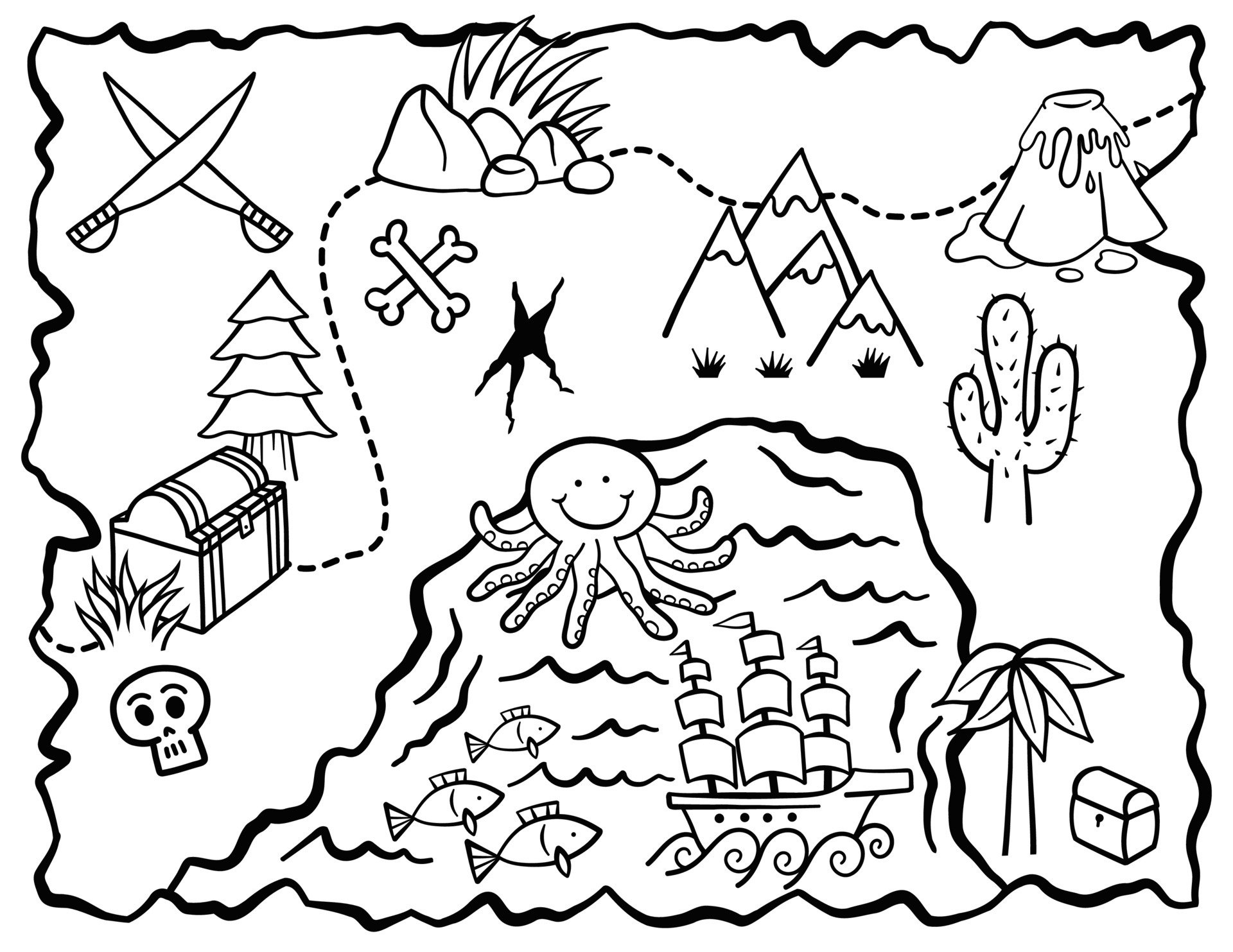Adventure Treasure Map Coloring Page Project 6012768 Vector Art At Vecteezy