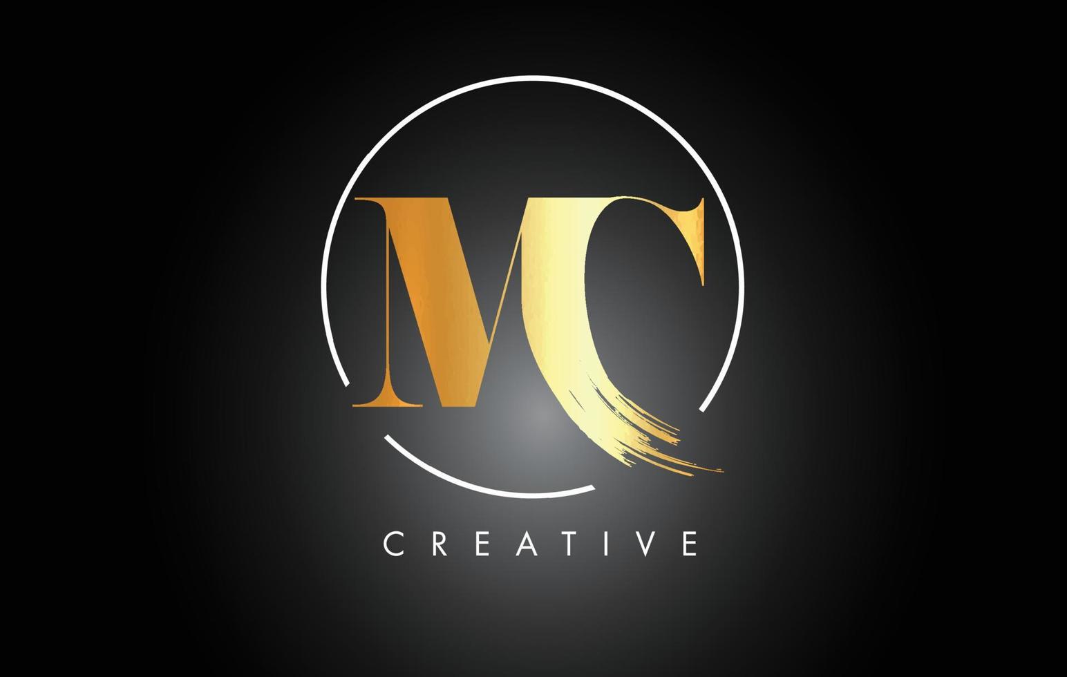 Golden MC Brush Stroke Letter Logo Design. Black Paint Logo Leters Icon. vector