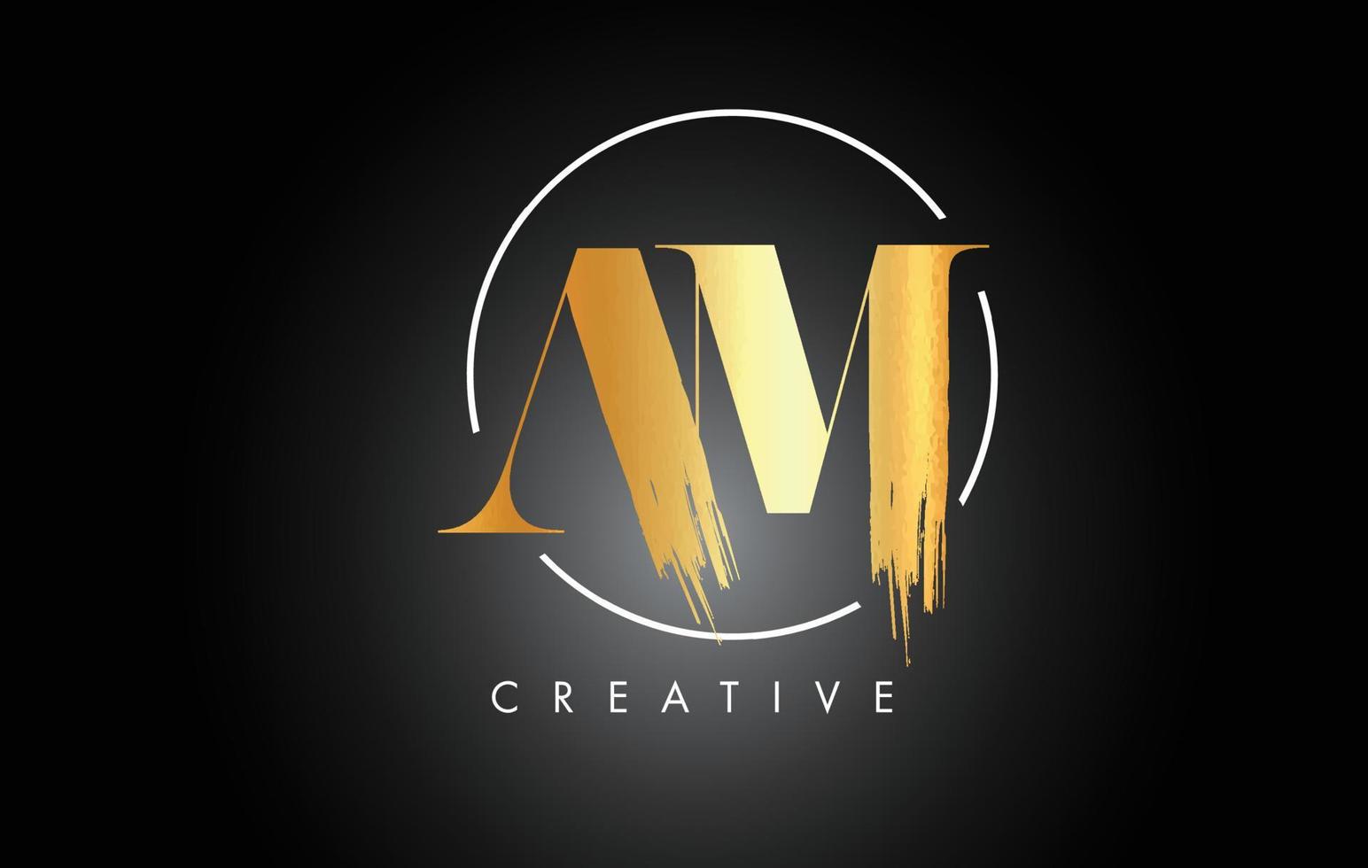 diseño de logotipo de letra de trazo de pincel dorado am. icono de letras del logotipo de pintura negra. vector