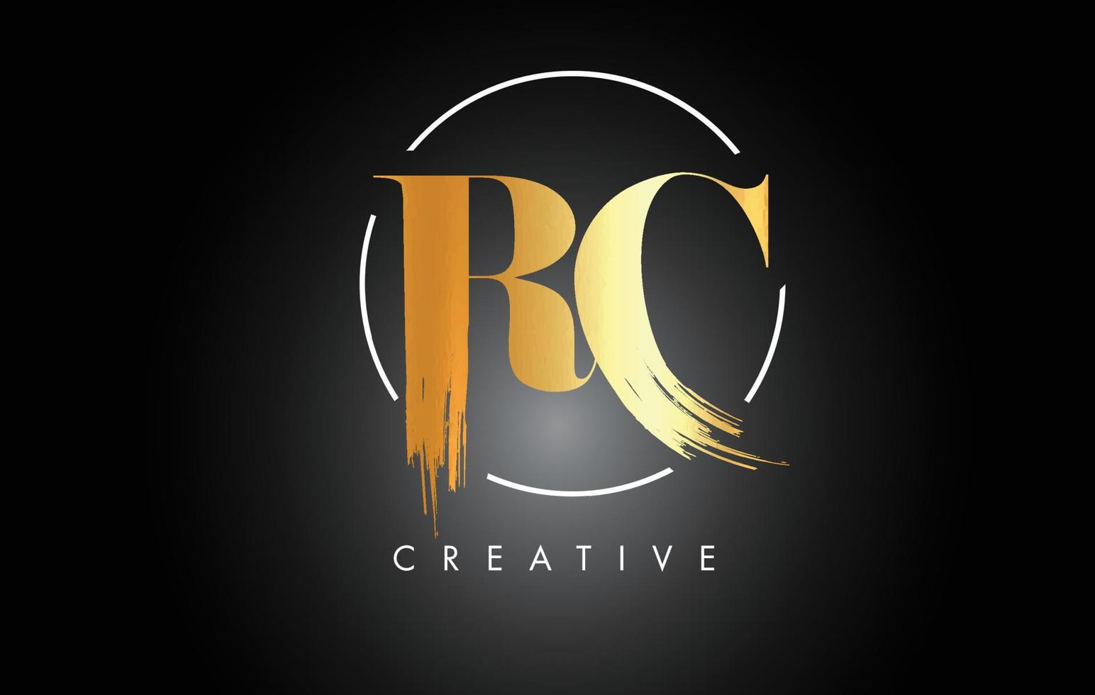 diseño de logotipo de letra de trazo de pincel dorado rc. icono de letras del logotipo de pintura negra. vector
