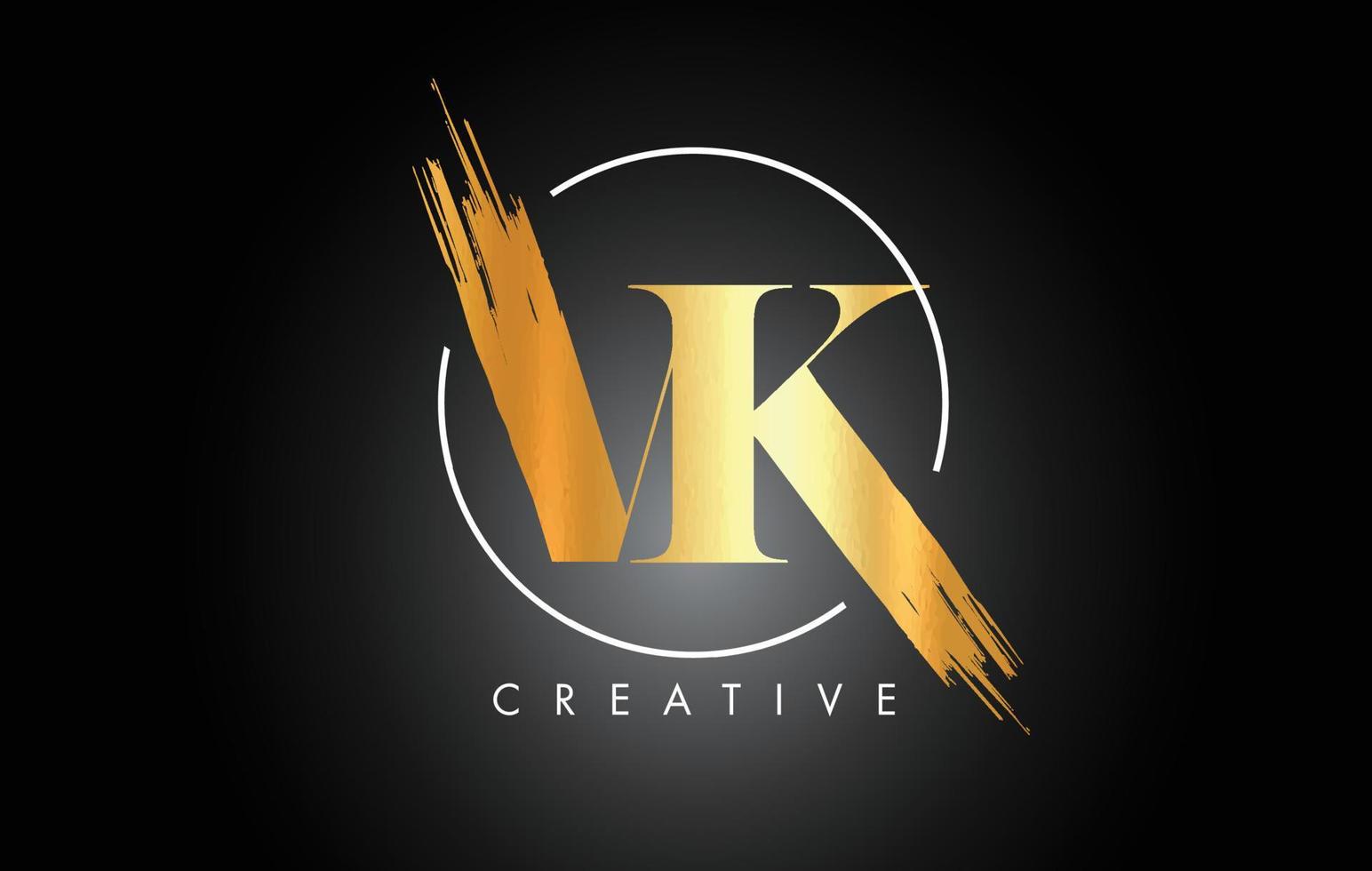 Golden VK Brush Stroke Letter Logo Design. Black Paint Logo Leters Icon. vector