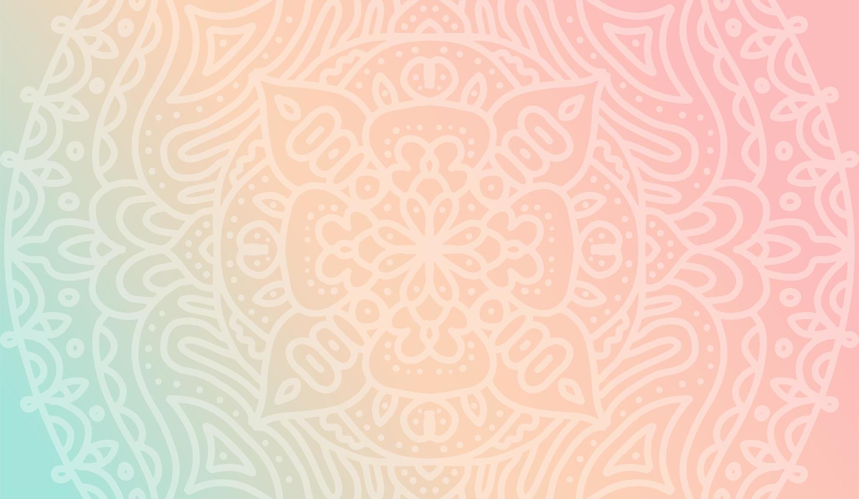 Dreamy tender gradient wallpaper with mandala pattern. Vector horizontal background for meditation poster, banner for yoga school