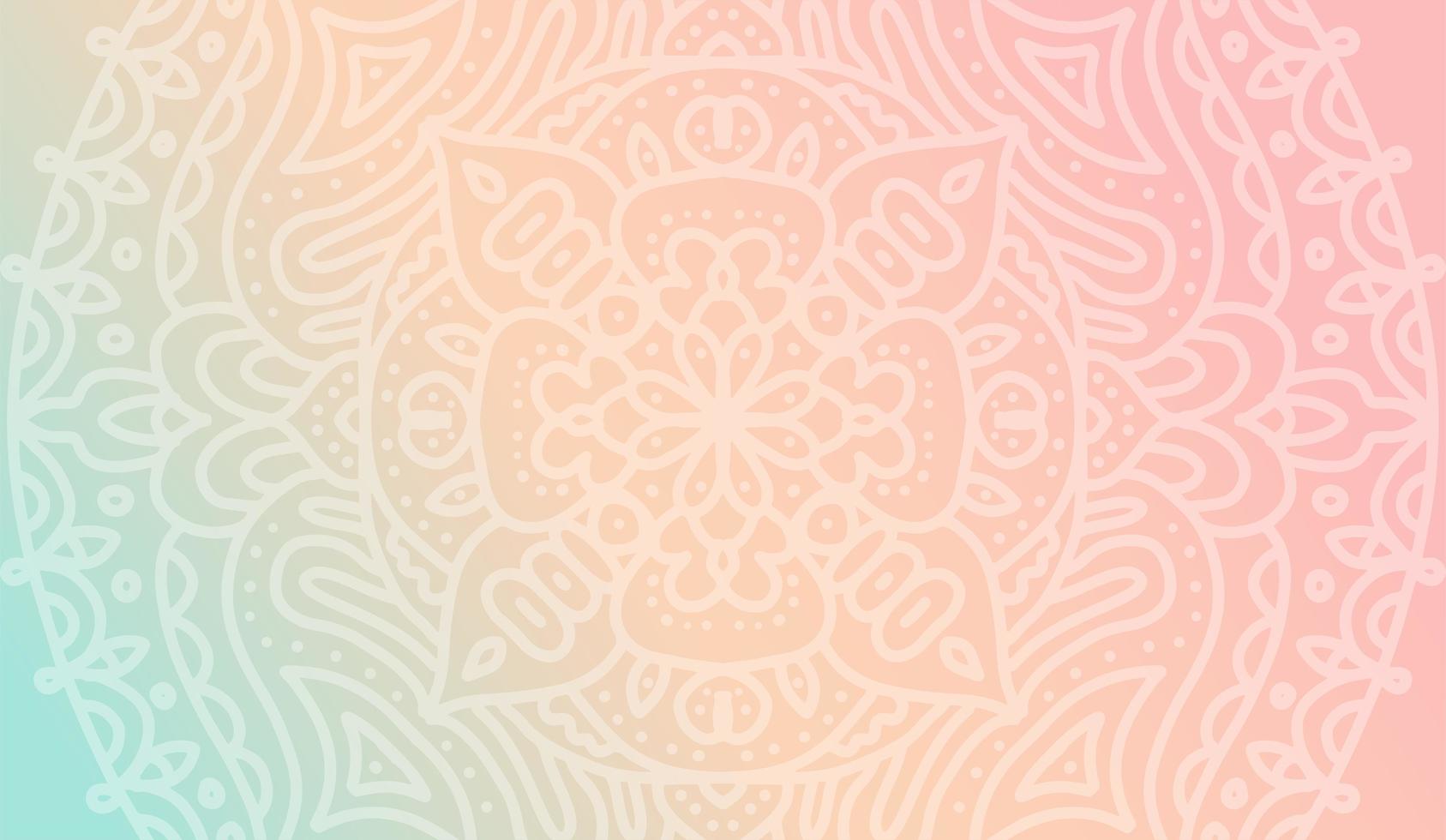 Dreamy tender gradient wallpaper with mandala pattern. Vector horizontal background for meditation poster, banner for yoga school