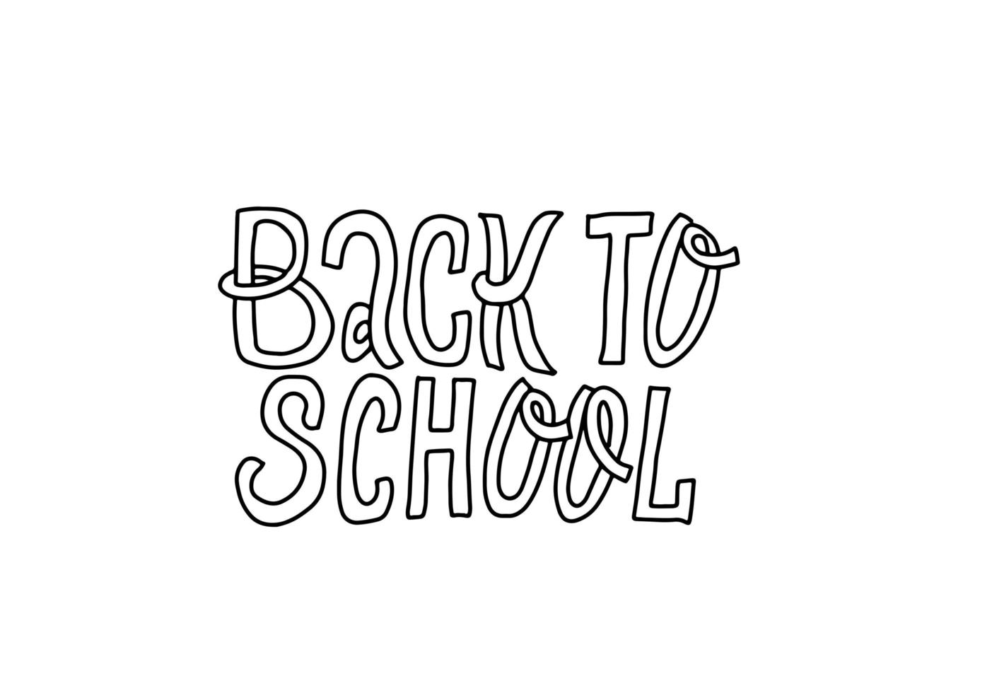 Back to school lettering quote in hand drawn doodles style. black and white outline typography isolated on background vector