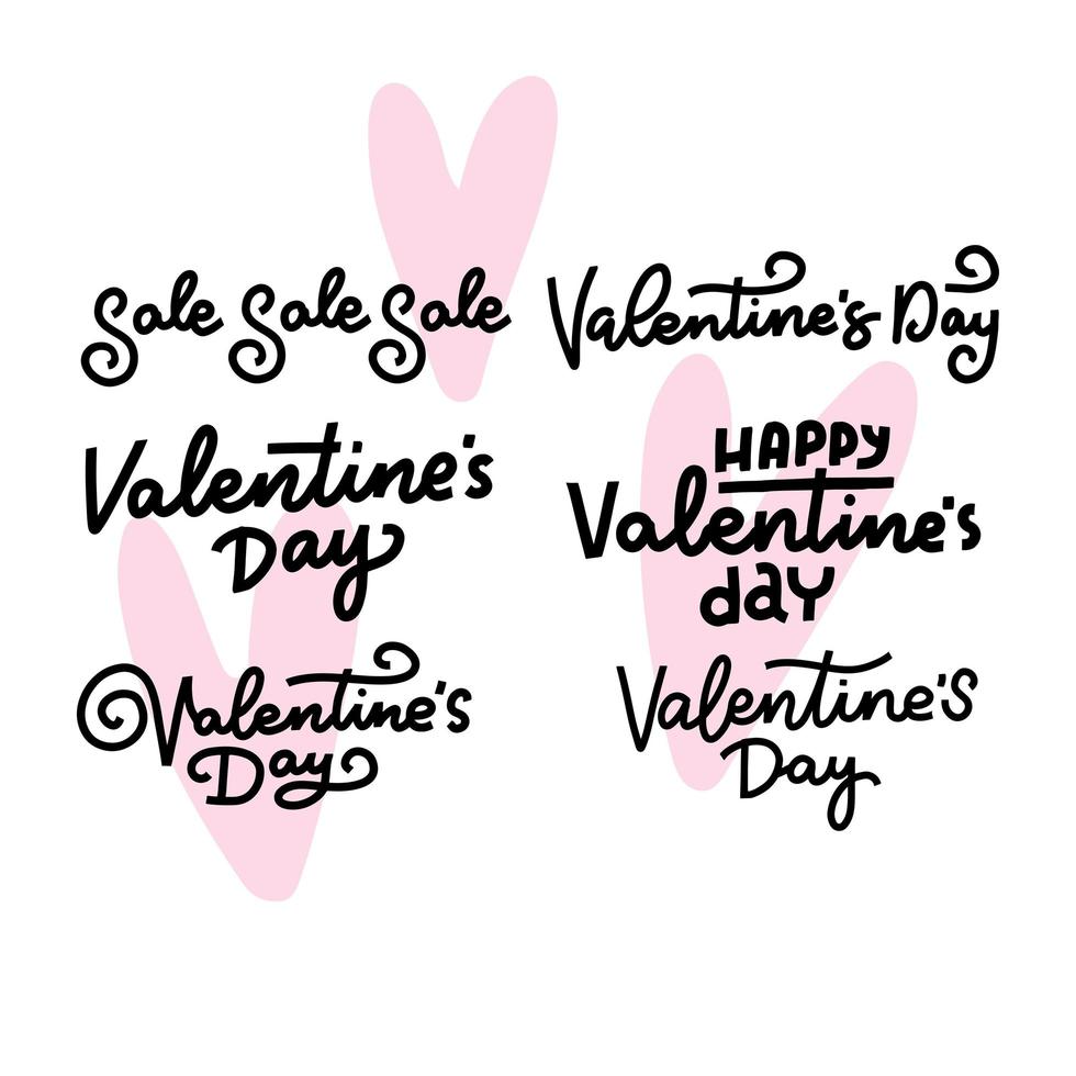 conjunto de citas caligráficas para la tarjeta del día de san valentín feliz... fondo tipográfico. texto de línea de letras de mano de valentin aislado en fondo blanco para el diseño de impresión. ilustración vectorial vector