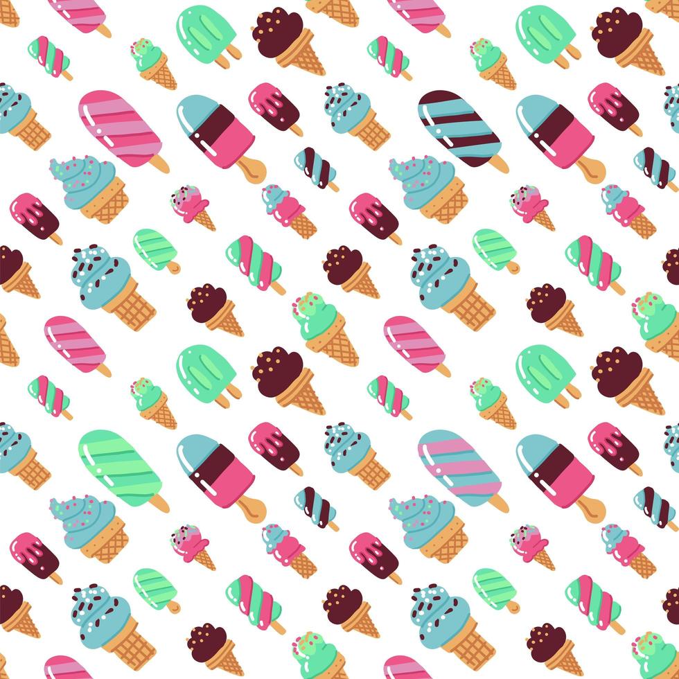 patrón transparente de moda vectorial con muchos tipos de helado. fondo de impresión de moda de verano moderno. ilustración de vector plano brillante infantil dibujada a mano.