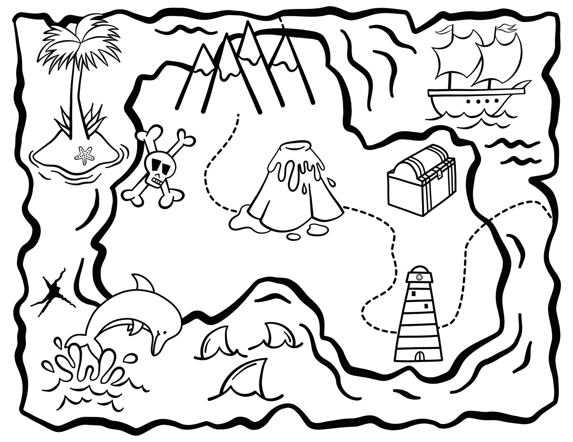 Pirate treasure map coloring pages 