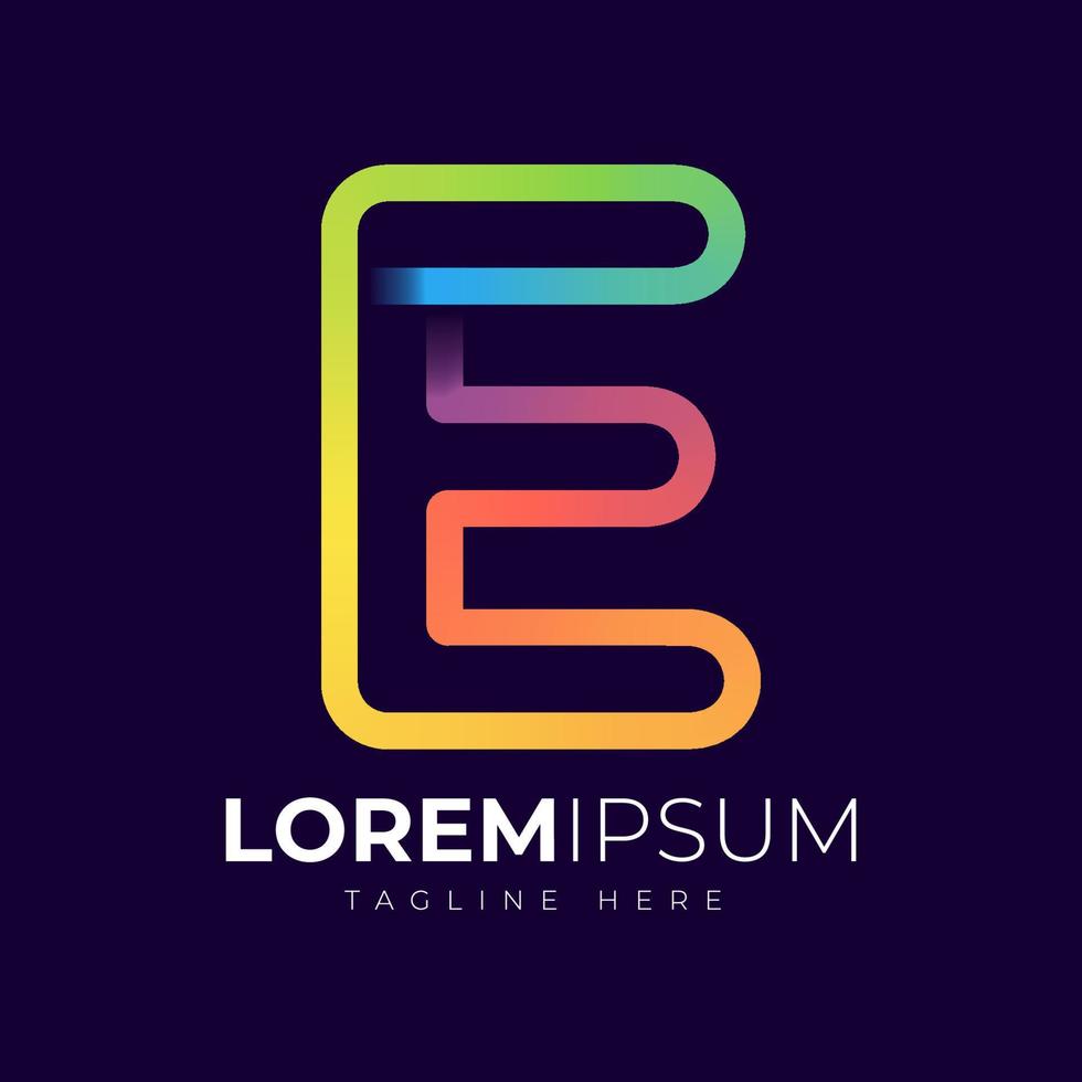 plantilla de diseño de logotipo de letra e. tipografía creativa moderna y moderna y degradado colorido vector