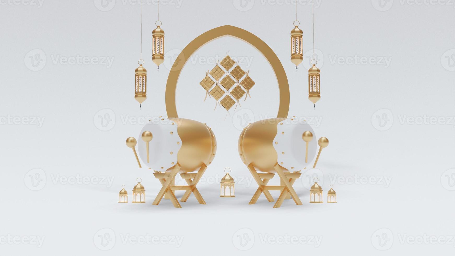 Eid Al Fitr Web Page Template WIth Bedug 3D Render Illustration photo