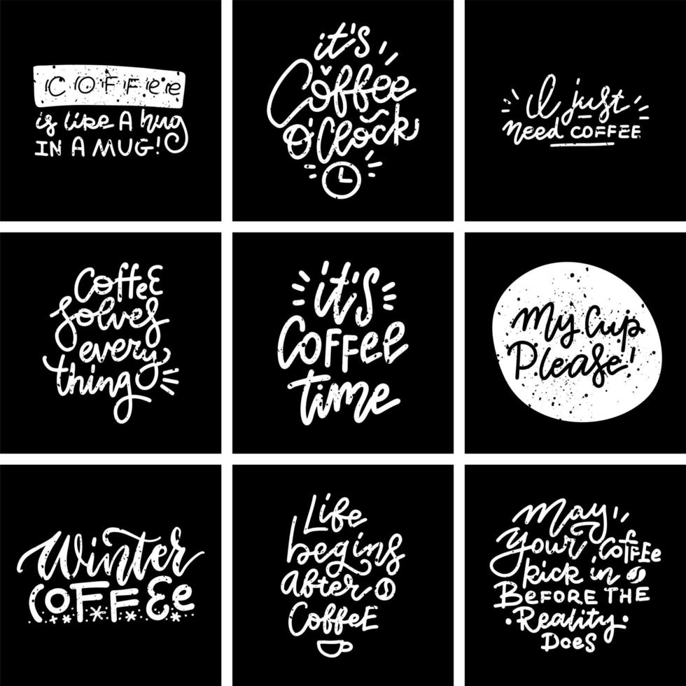 Coffee trendy quotes on the blackboard. Textured Modern hand lettering set. vector