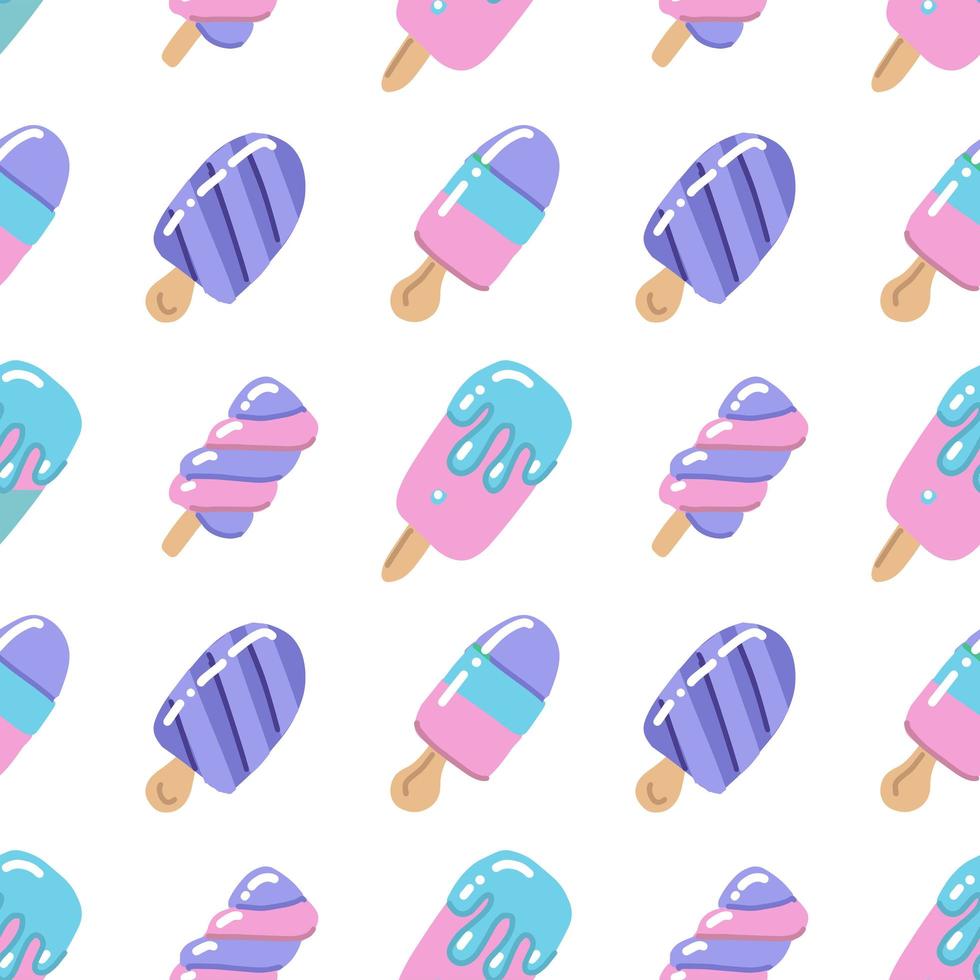 Vector ice cream illustrations isolated on white. Color lollipop pastel pattern with pink blue summer sweets. Child decoration. Ice tasty melted cream, vanilla print on white background
