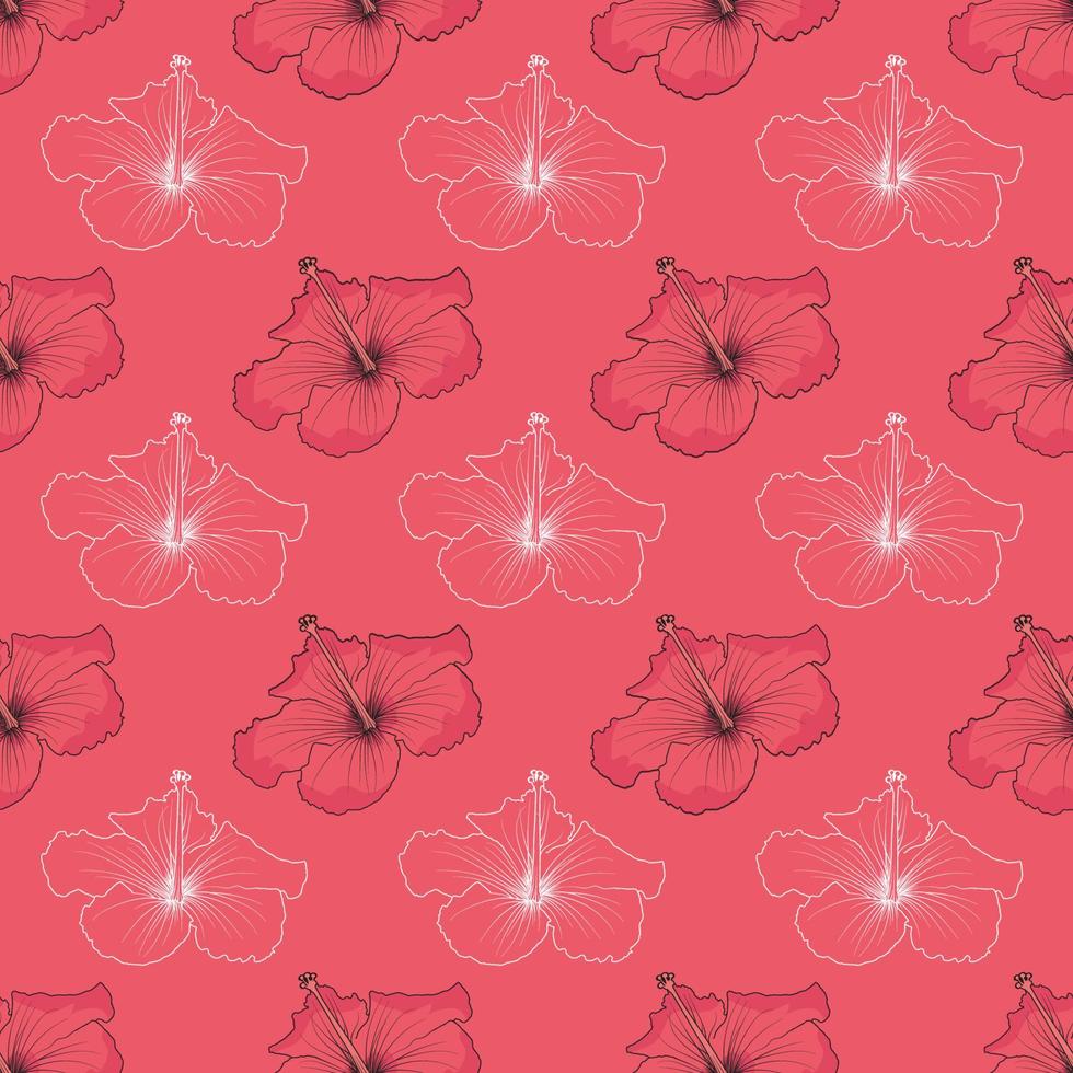 diseño de patrón de hibisco dibujado a mano para textil vector