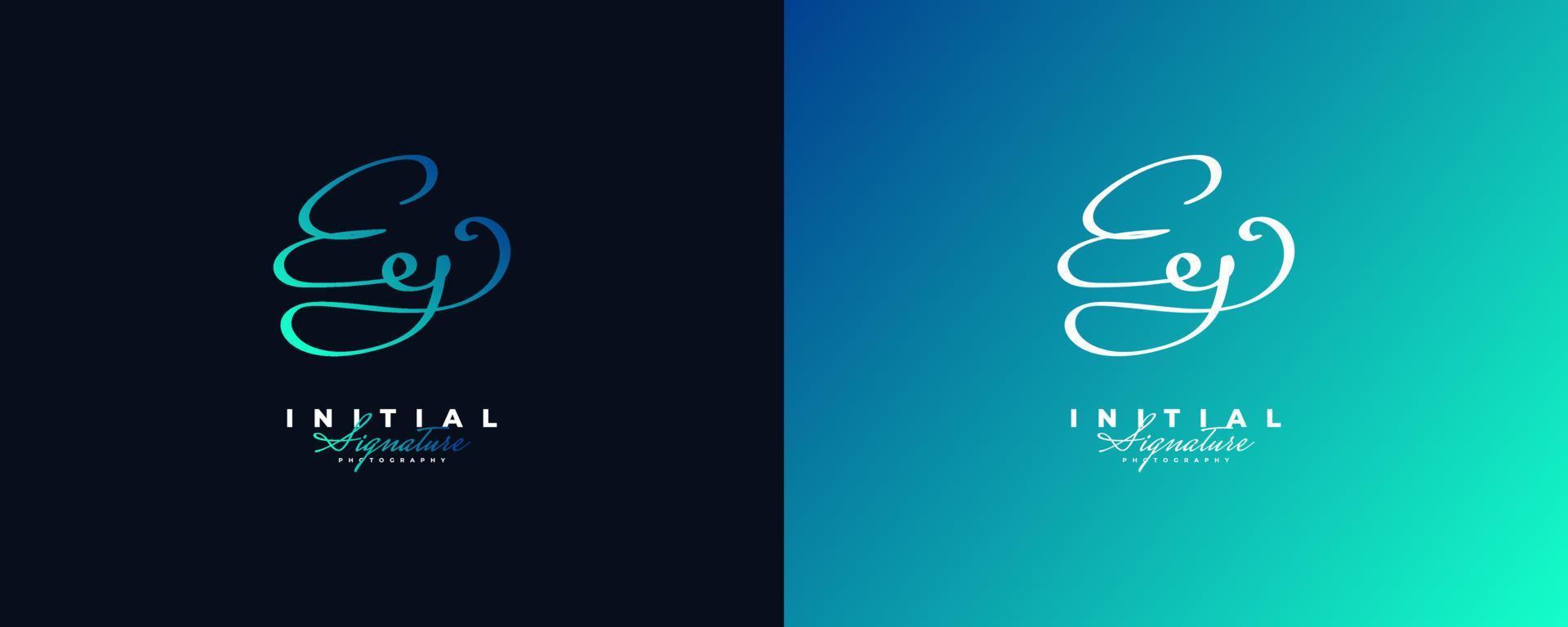 diseño inicial del logotipo e e y con estilo de escritura a mano en degradado colorido. logotipo o símbolo de la firma ey para la identidad empresarial vector